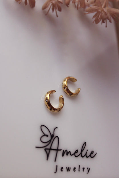 Ear cuff, Amelie Jewelry, Stainless Steel, Gold Plated, Elegancia en Baño de oro